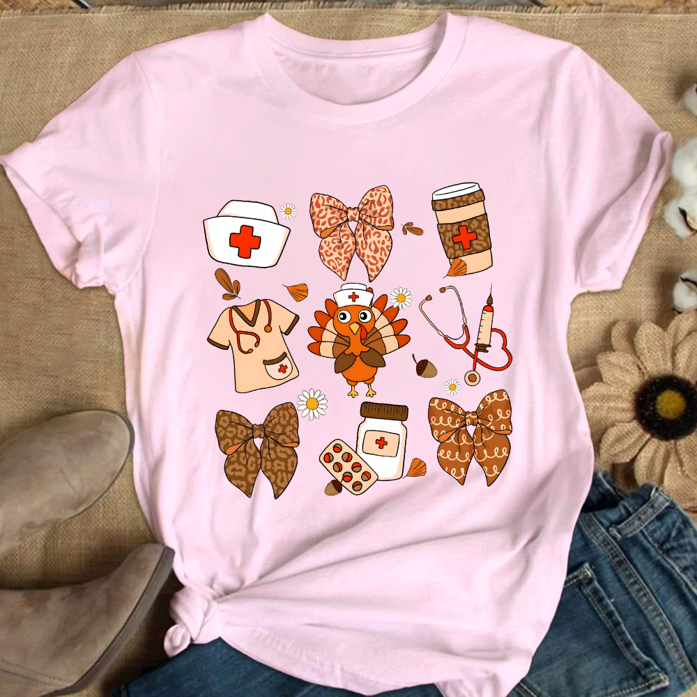 Cute Funny Nurse Thanksgiving Cotton Nurse T-shirt