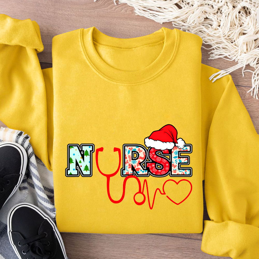 Santa's Favorite Nurse Shirt Christmas Funny Gift Cotton Pullover Sweatshirt