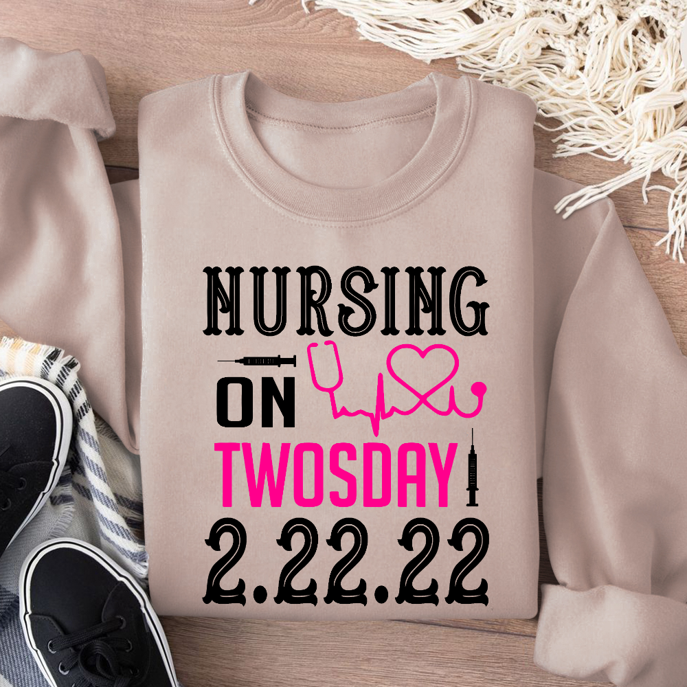 Nursing School On TwosDay Cotton Pullover Sweatshirt