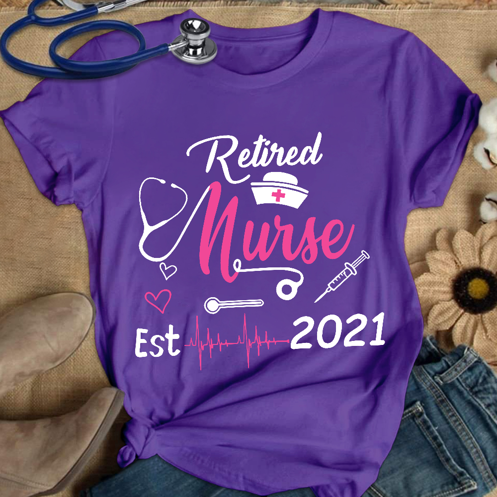 Personalized Nursing Retirement Est 2021 Cotton Nurse T-shirt
