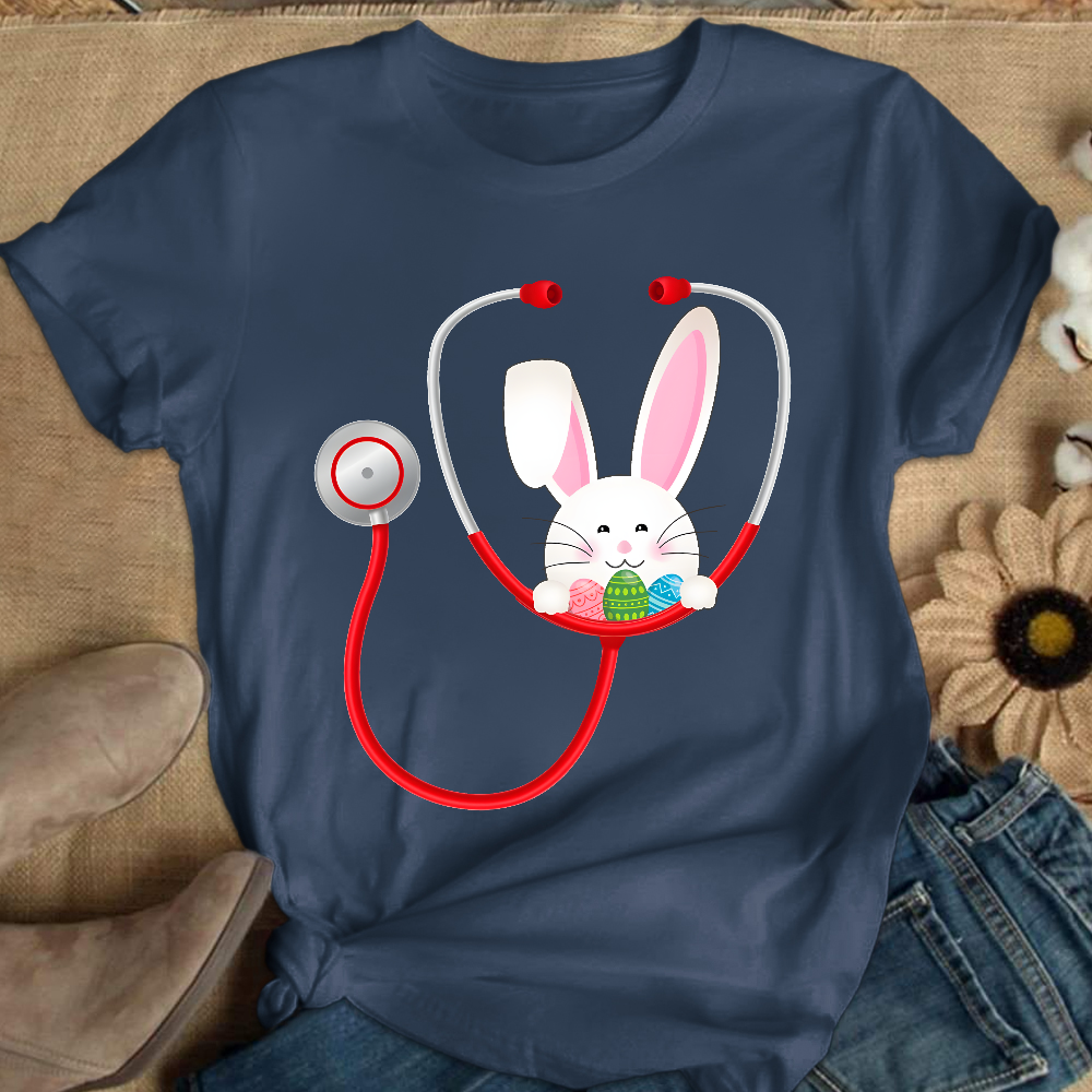 Easter Bunny Stethoscope Cotton Nurse T-shirt