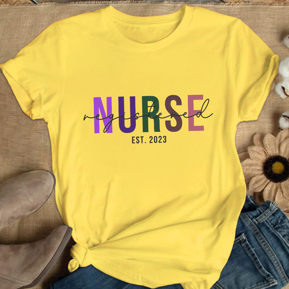 Custom Registered Nurse Embroidery Cotton Nurse T-shirt
