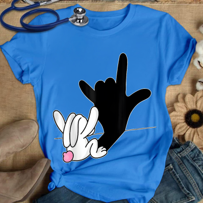 Cute Bunny Powerful Message Sign Language Gift Cotton Nurse T-shirt