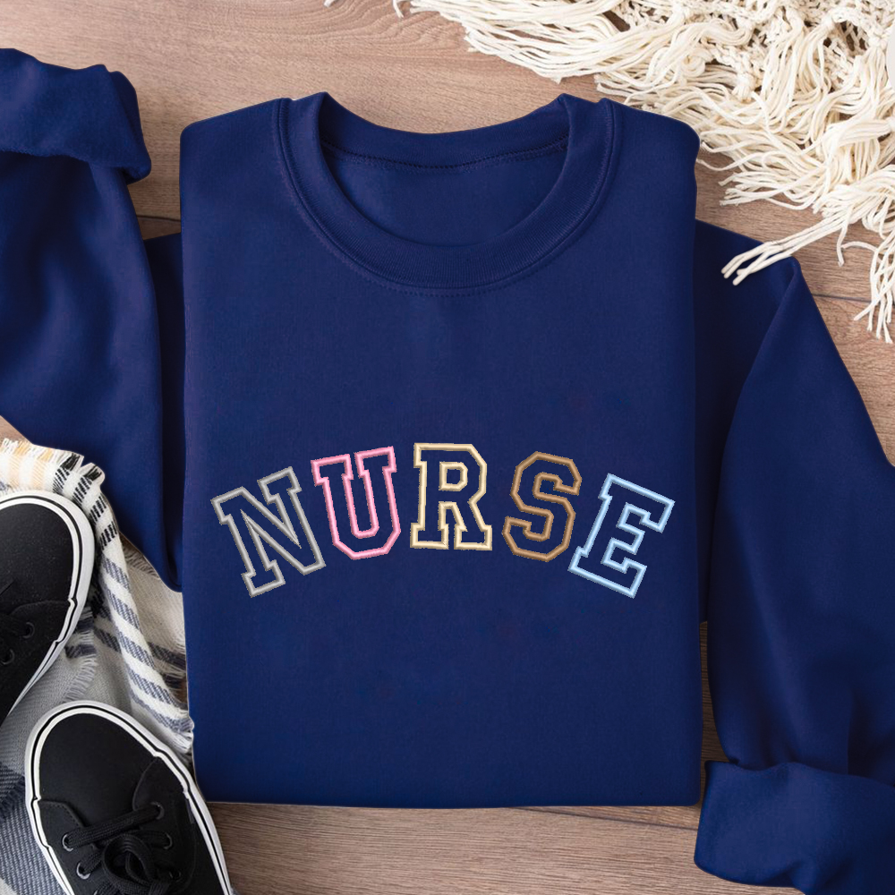 Embroidered Nurse Cotton Pullover Sweatshirt