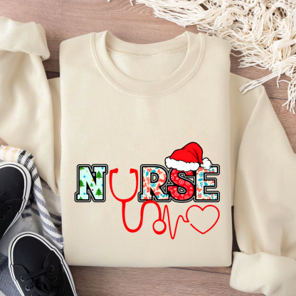 Santa's Favorite Nurse Shirt Christmas Funny Gift Cotton Pullover Sweatshirt