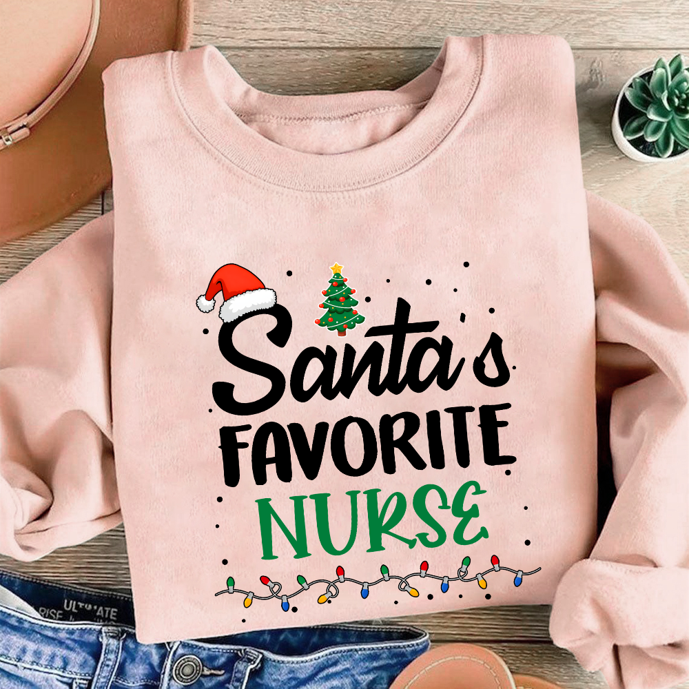Santa’s Favorite Christmas Nurse Cotton Pullover Sweatshirt