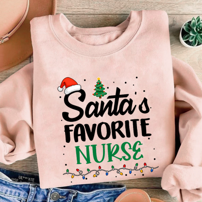 Santa’s Favorite Christmas Nurse Cotton Pullover Sweatshirt