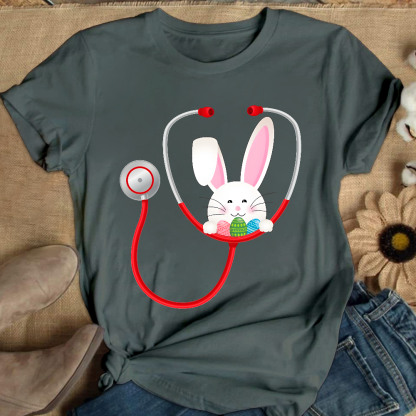 Easter Bunny Stethoscope Cotton Nurse T-shirt