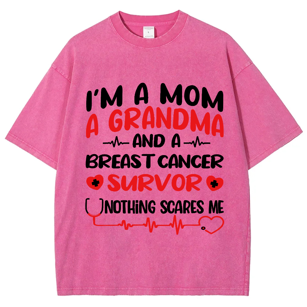 I'm A Mom And A Grandma And A Breast Cancer Survor Vintage Washed T-shirt