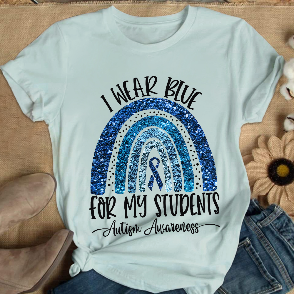 I Wear Blue For My Students Autism Awareness Cotton Nurse T-shirt