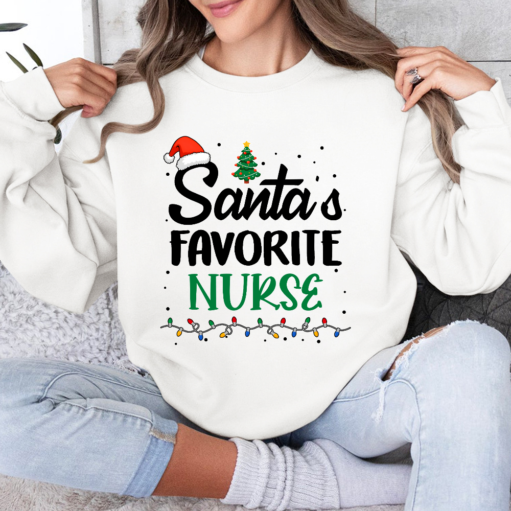 Santa’s Favorite Christmas Nurse Cotton Pullover Sweatshirt