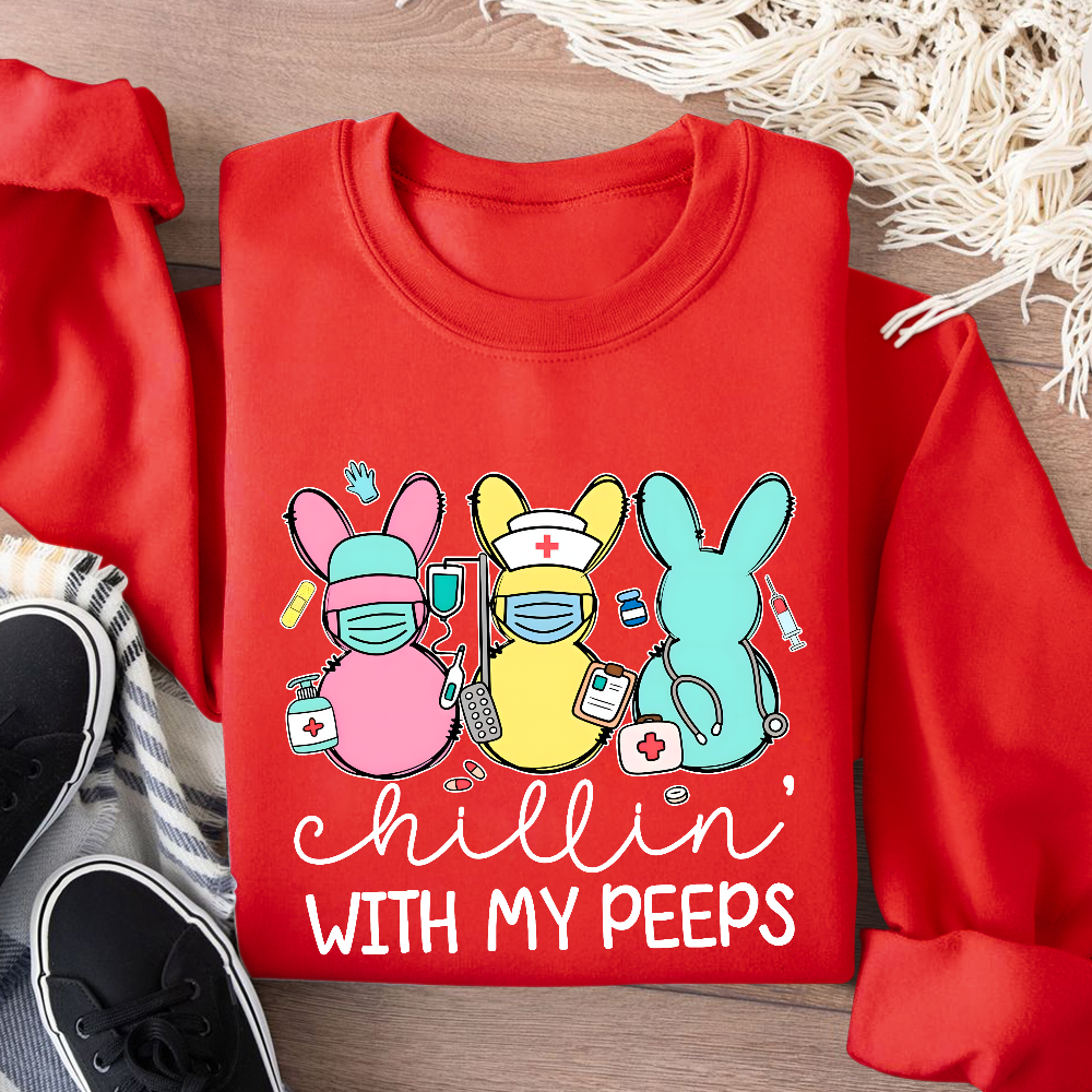 Chillin with My Peeps Easter Bunny Cotton Pullover Sweatshirt