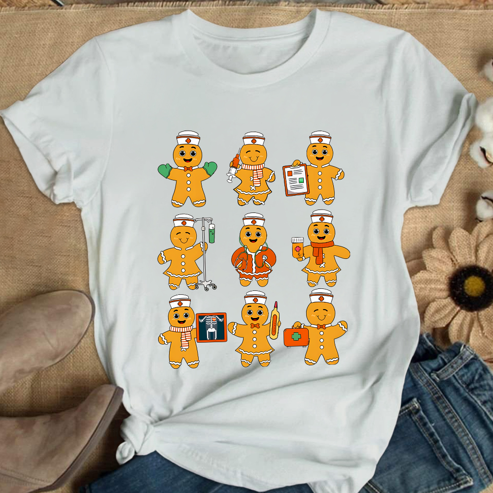 Christmas Nurse Gingerbread Cotton Nurse T-shirt