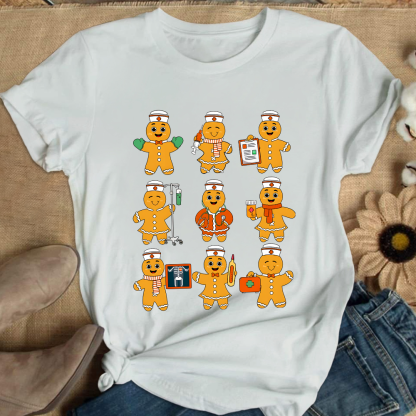 Christmas Nurse Gingerbread Cotton Nurse T-shirt