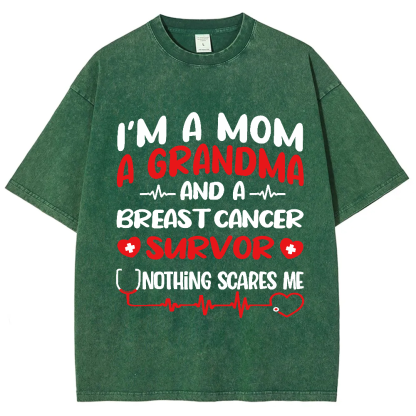 I'm A Mom And A Grandma And A Breast Cancer Survor Vintage Washed T-shirt
