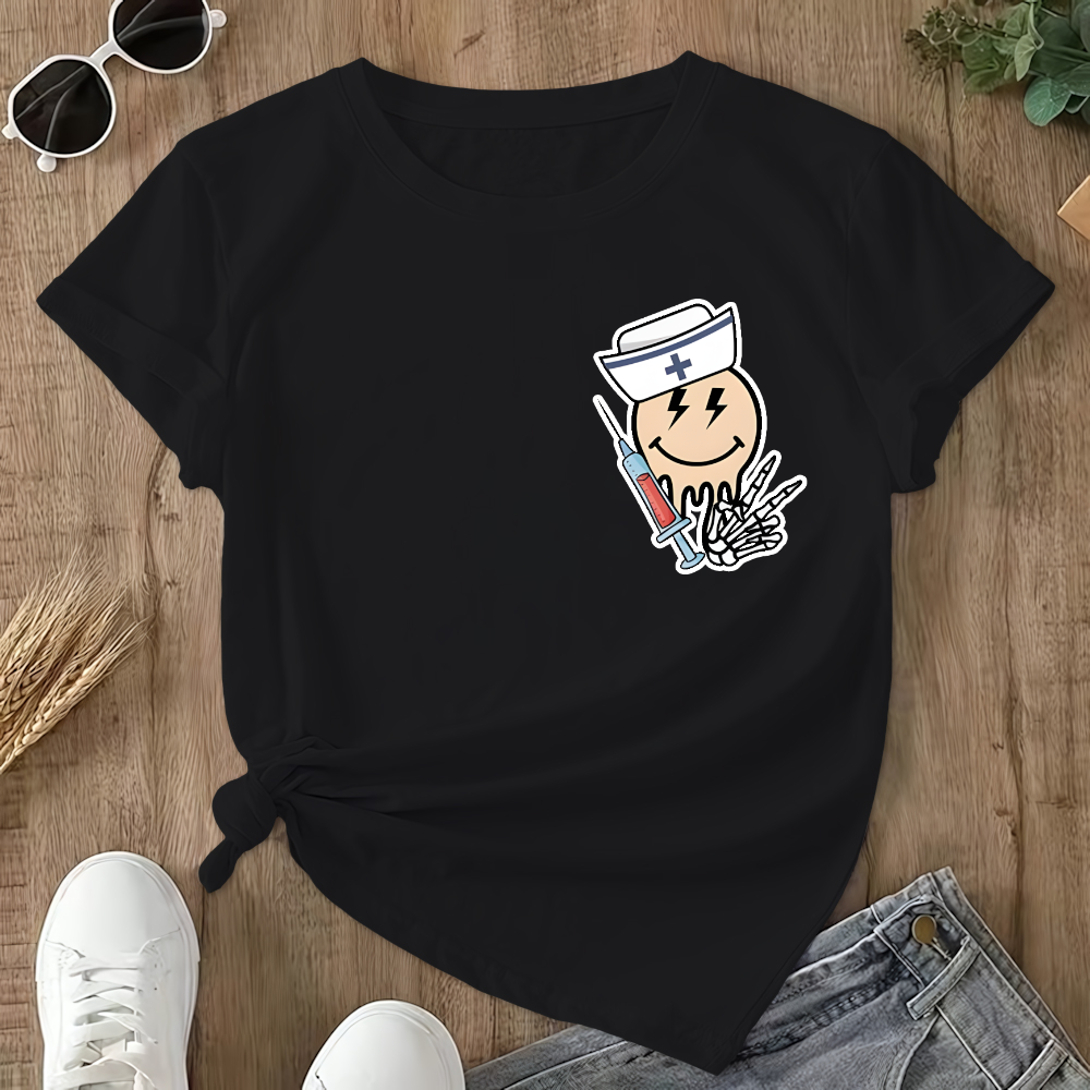 Melting Smiley Face Double-Sided Cotton Printed T-Shirt