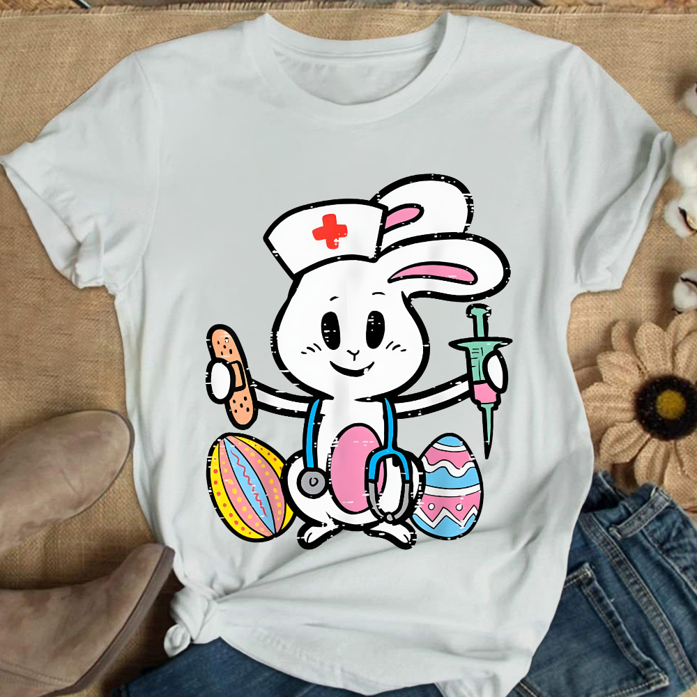 Easter Bunny Nurse Stethoscope Cute Rabbit Cotton Nurse T-shirt