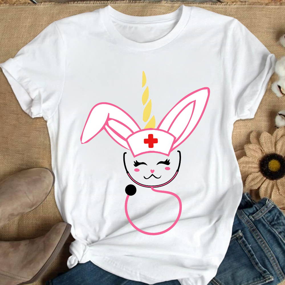 Funny Bunny Nurse Easter Cotton Nurse T-shirt