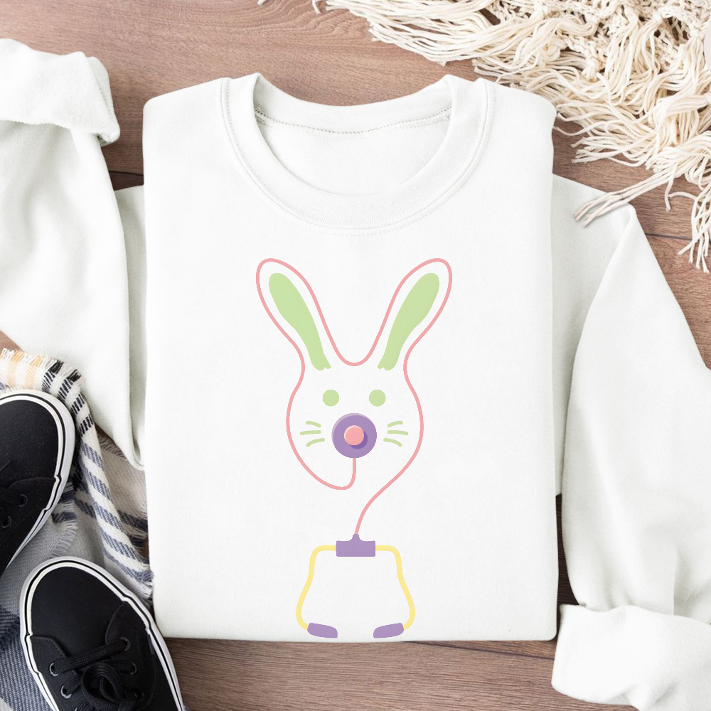 Easter Bunny Medical Tools For Nurse Or Doctor Cotton Pullover Sweatshirt