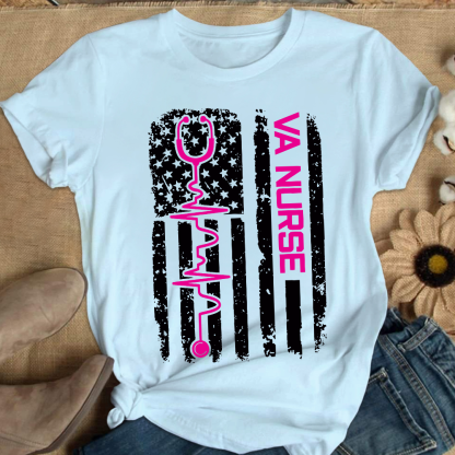 Vintage USA American Flag VA Nurse Patriotic Nursing Gifts Cotton Nurse T-shirt