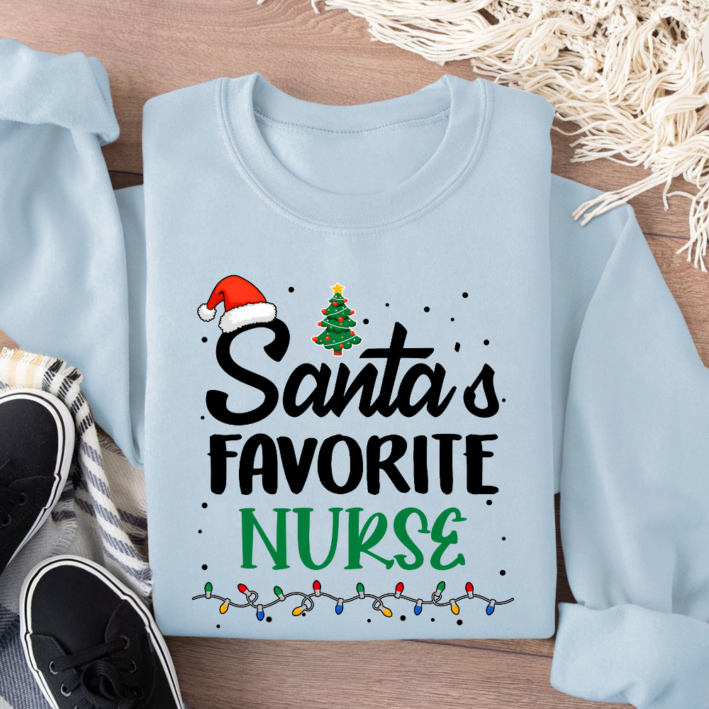 Santa’s Favorite Christmas Nurse Cotton Pullover Sweatshirt