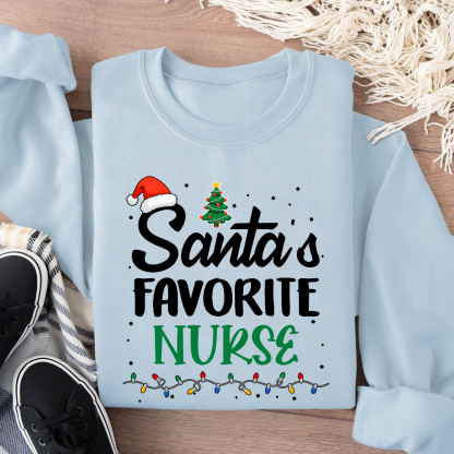 Santa’s Favorite Christmas Nurse Cotton Pullover Sweatshirt