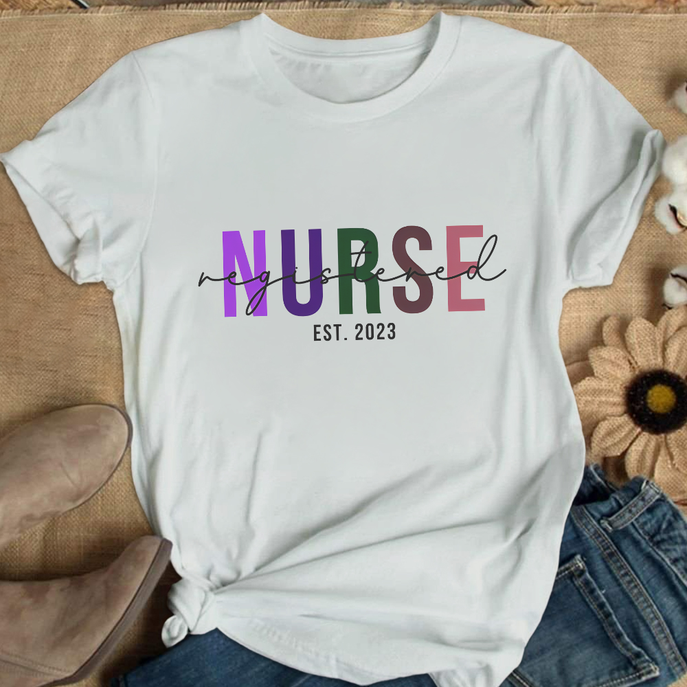 Custom Registered Nurse Embroidery Cotton Nurse T-shirt