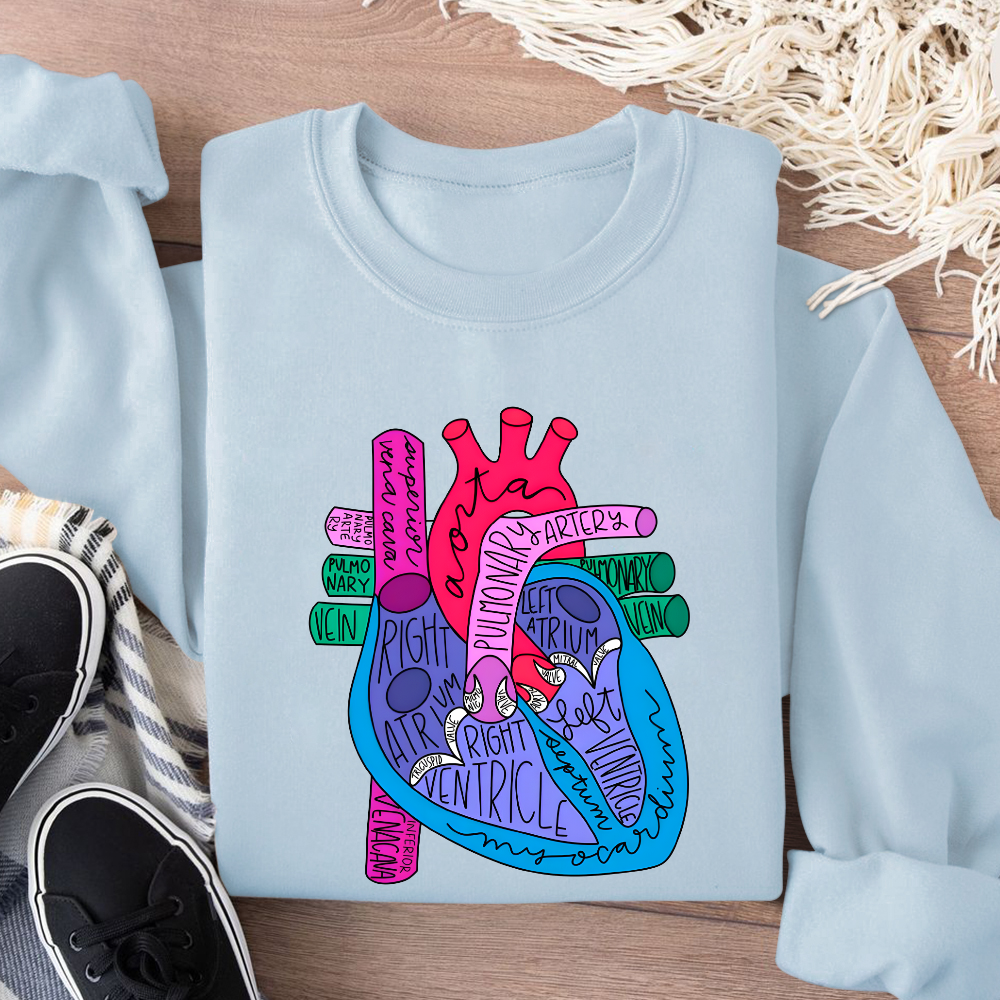 Heart Art Print Cotton Pullover Sweatshirt