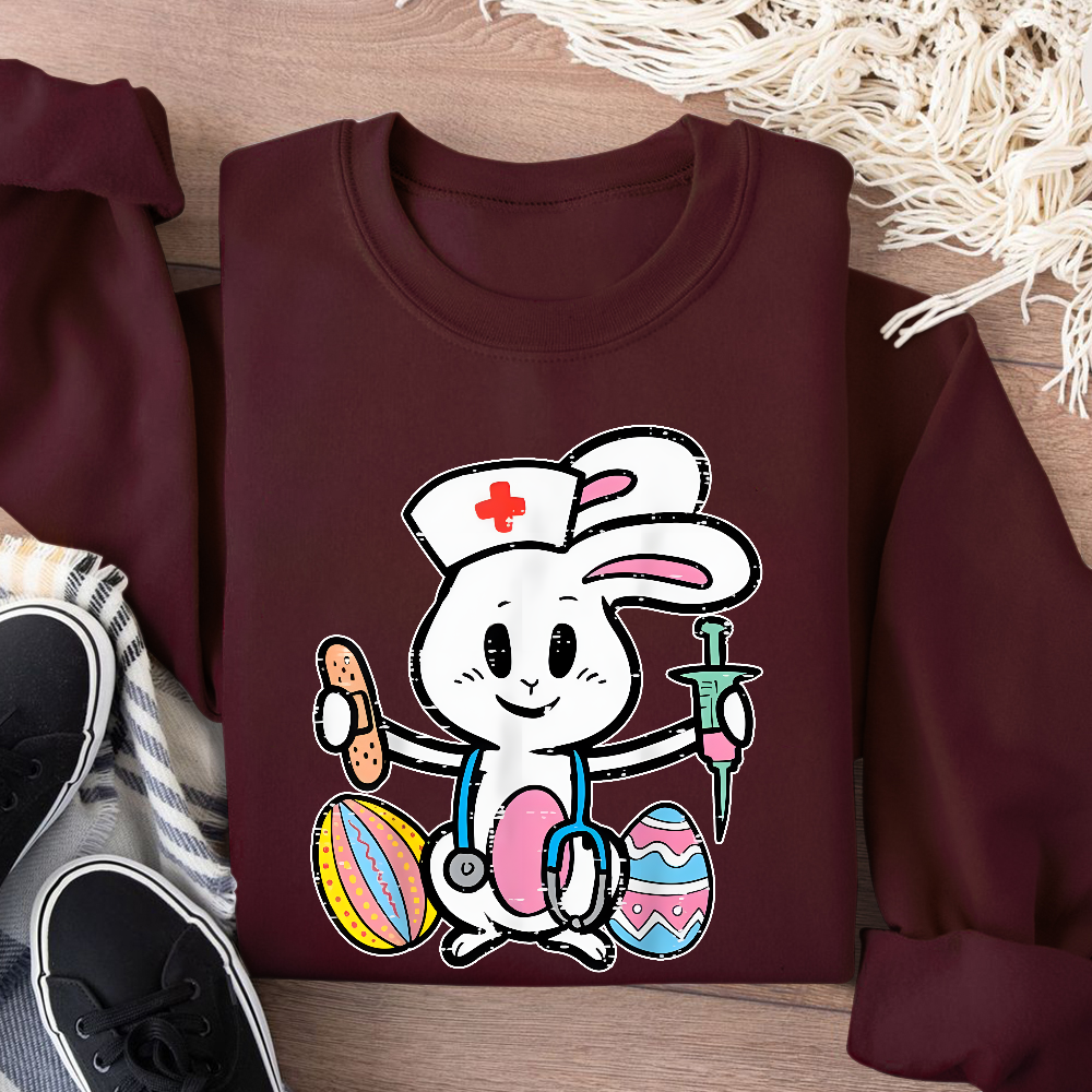 Easter Bunny Nurse Stethoscope Cute Rabbit Cotton Pullover Sweatshirt