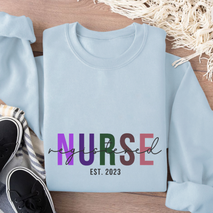 Custom Registered Nurse Embroidery Cotton Pullover Sweatshirt