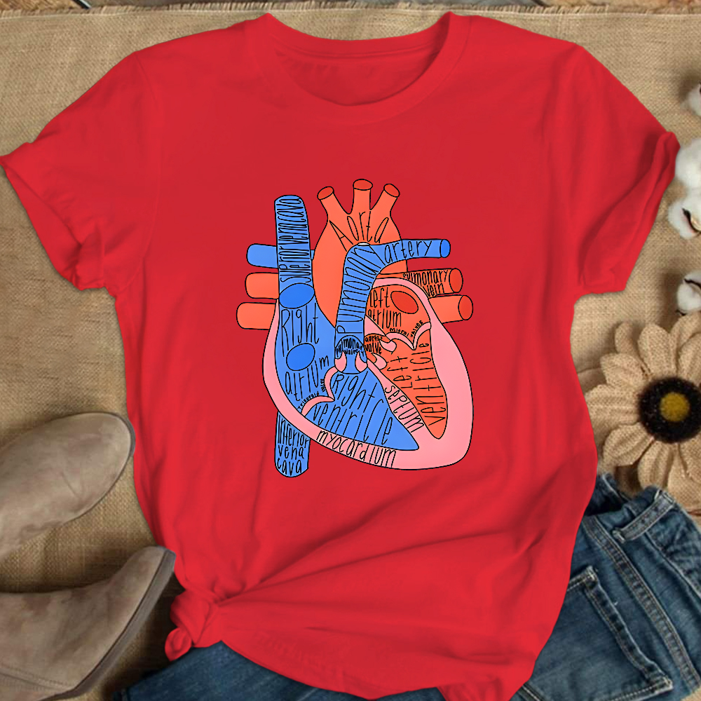 Labeled Heart Anatomy Cotton Nurse T-shirt