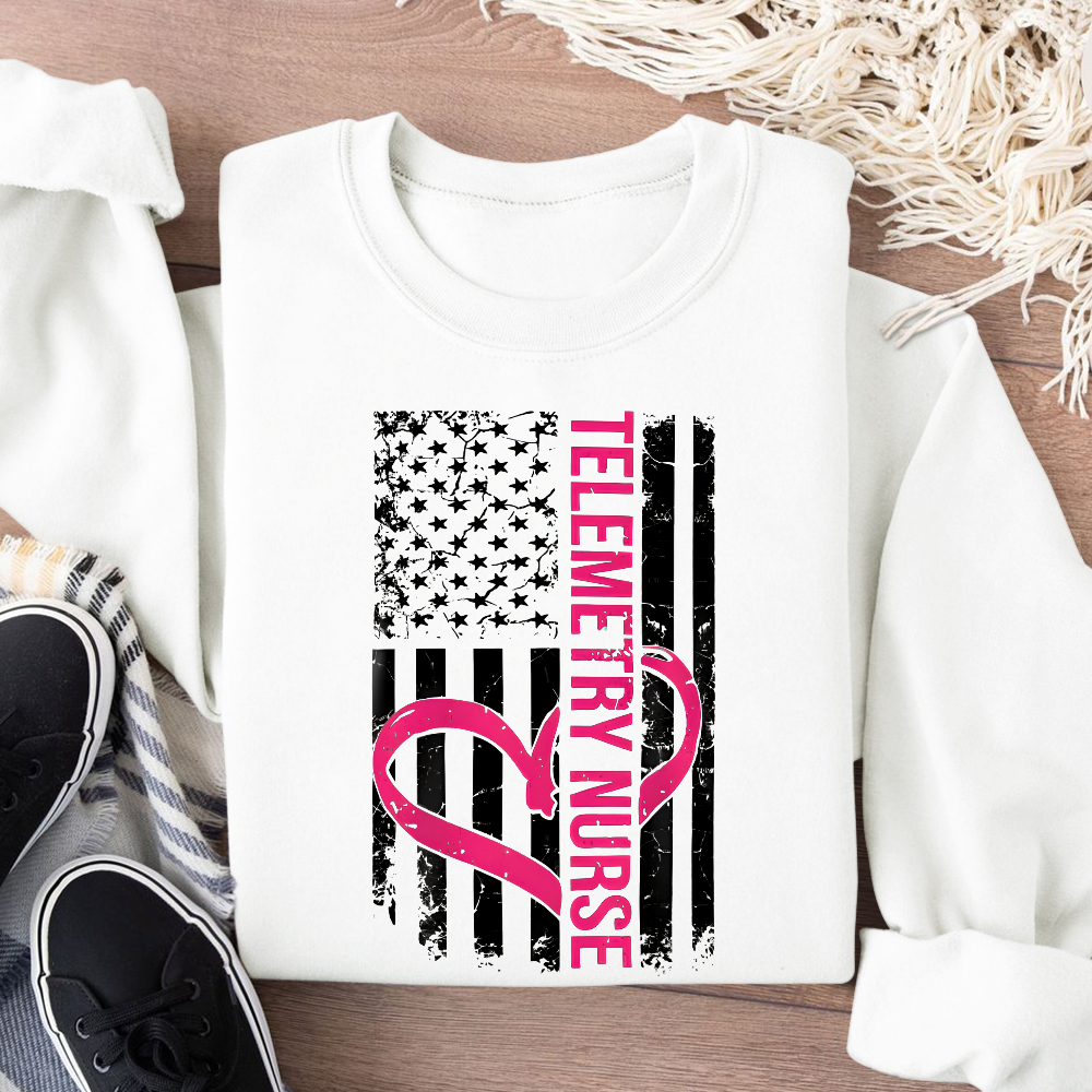 Telemetry Nurse Flag Cotton Pullover Sweatshirt
