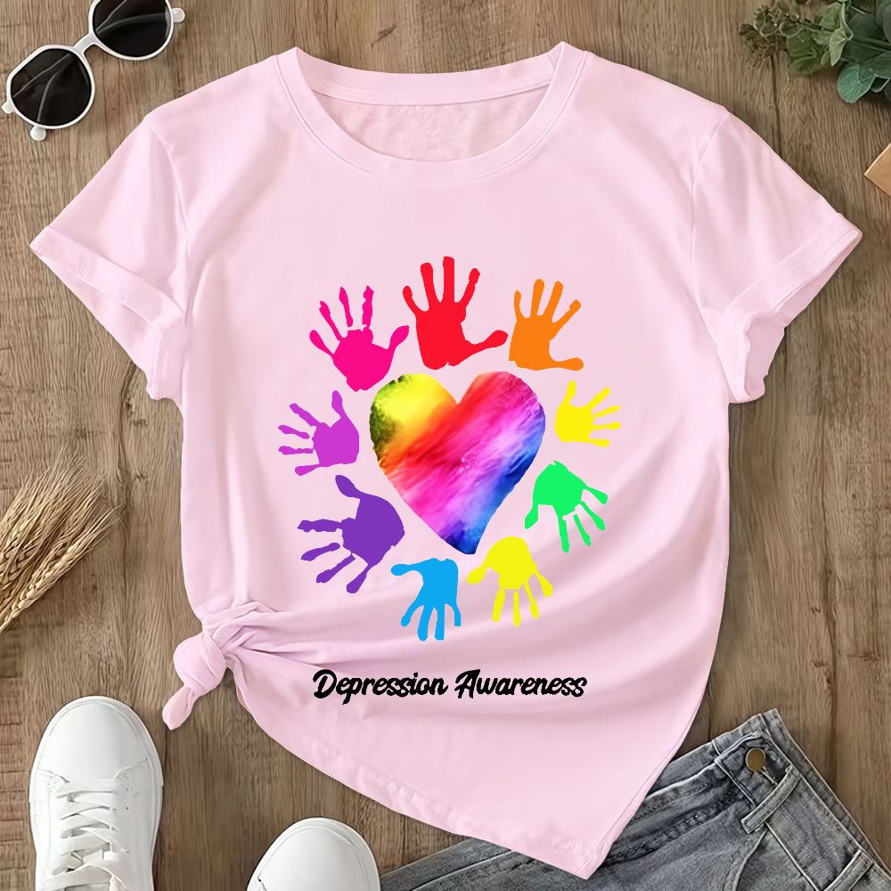Depression Awareness Broken Crayons Still Color Double-Sided Cotton Printed T-Shirt