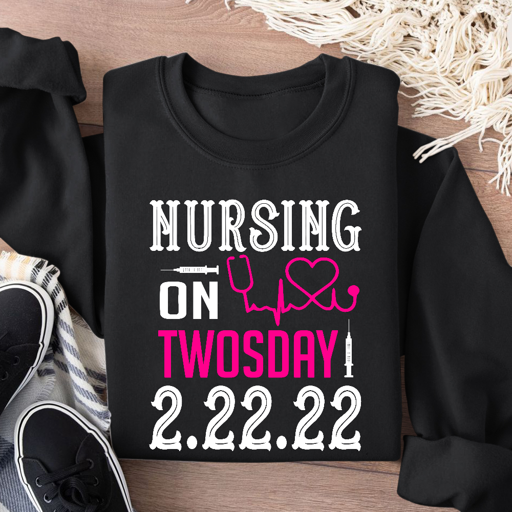 Nursing School On TwosDay Cotton Pullover Sweatshirt