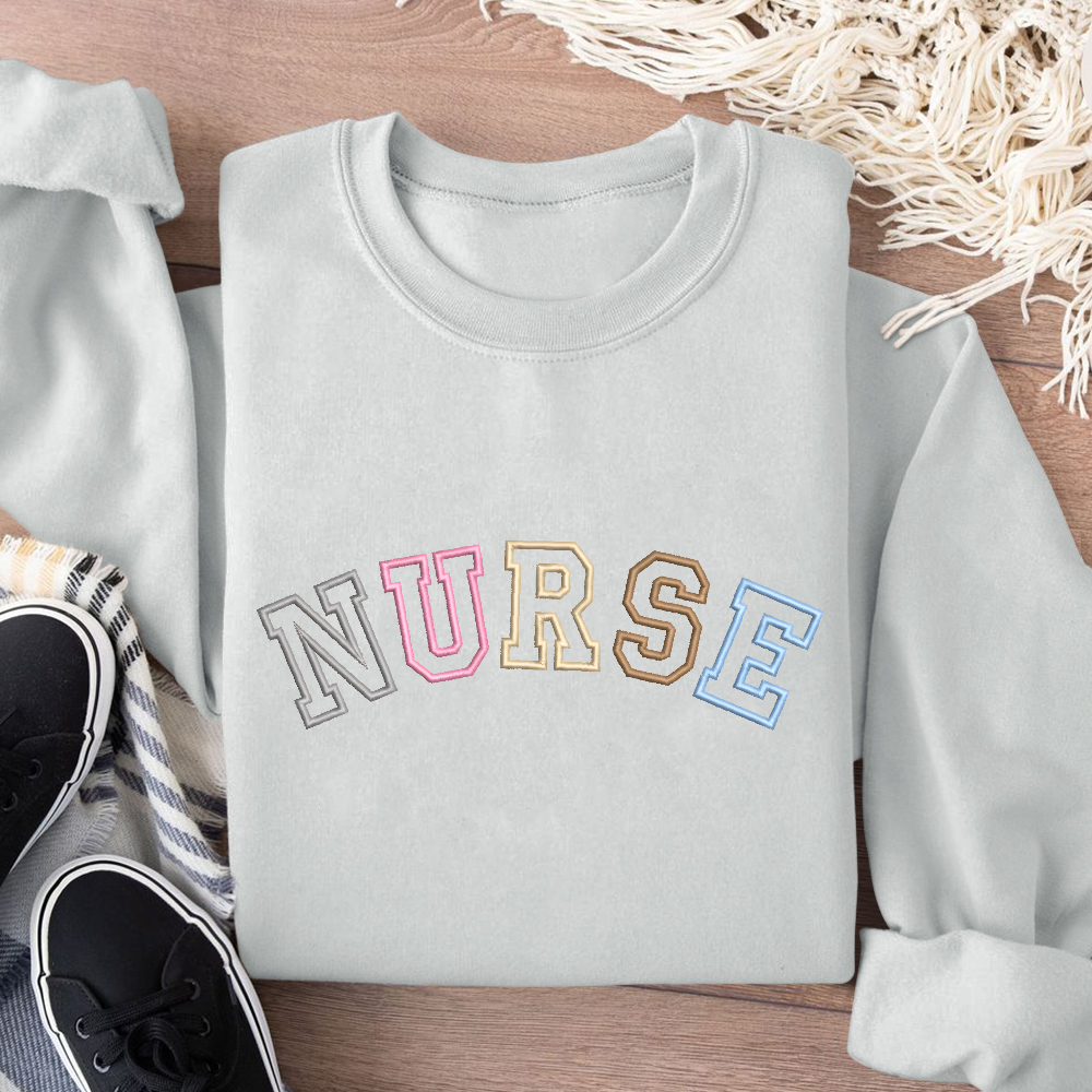Embroidered Nurse Cotton Pullover Sweatshirt