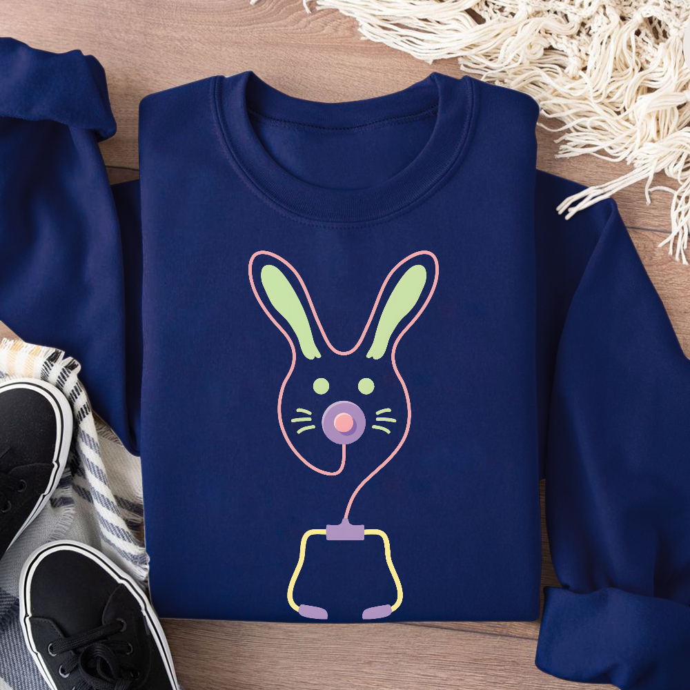 Easter Bunny Medical Tools For Nurse Or Doctor Cotton Pullover Sweatshirt