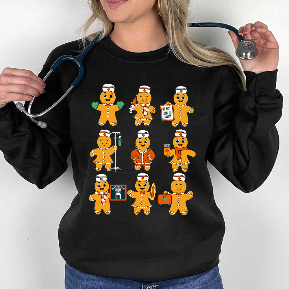 Christmas Nurse Gingerbread Cotton Pullover Sweatshirt