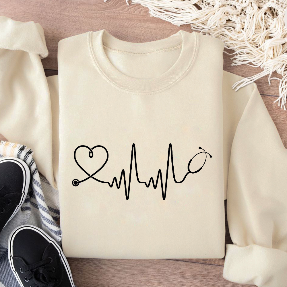Electrocardiogram With Stethoscope Cotton Pullover Sweatshirt