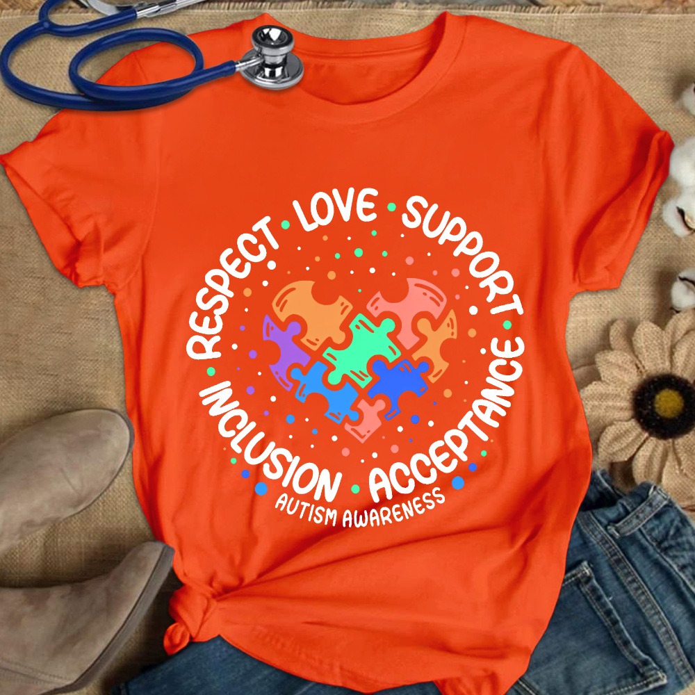 Love Support Acceptance Inclusion Respect Autism Awareness Cotton Nurse T-shirt