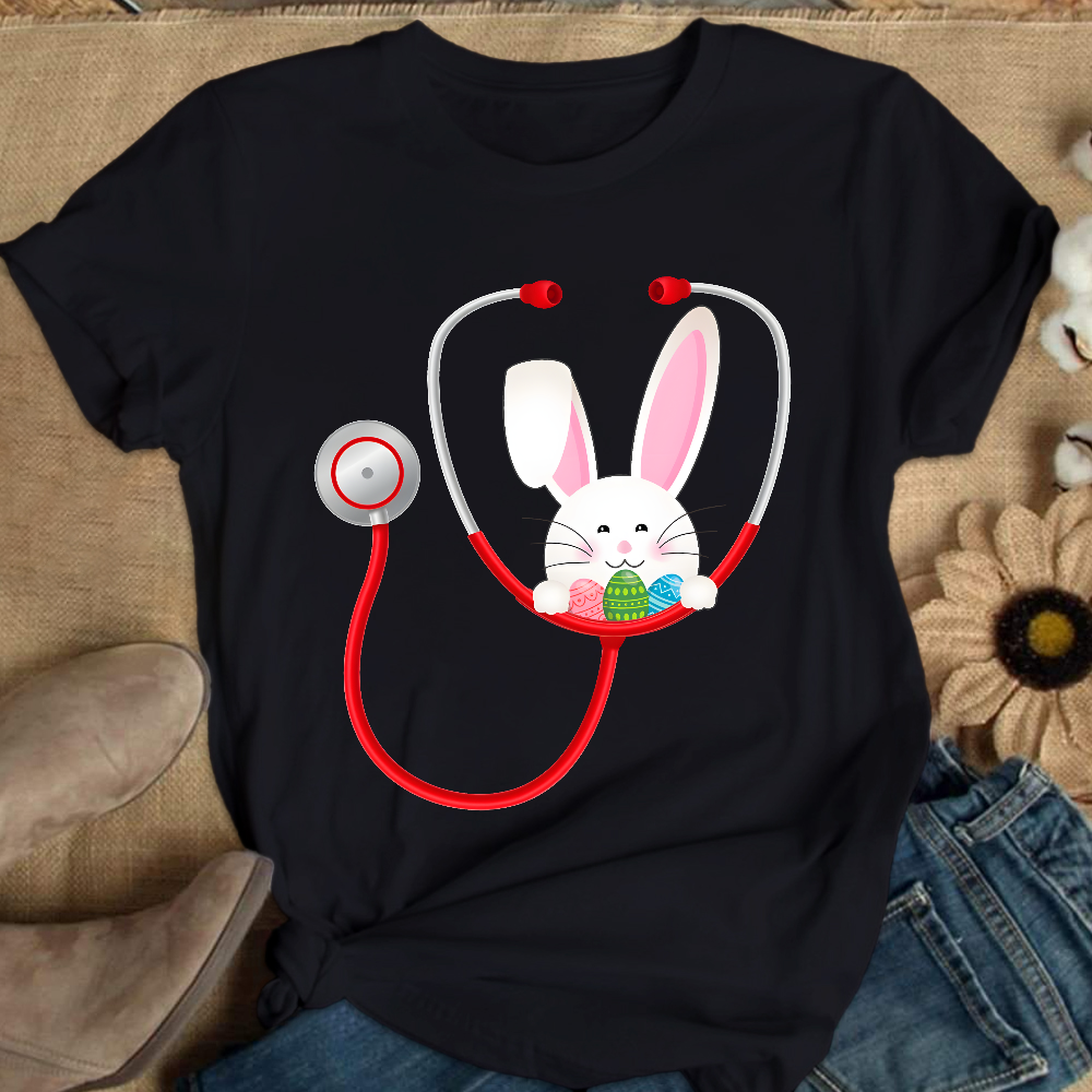 Easter Bunny Stethoscope Cotton Nurse T-shirt