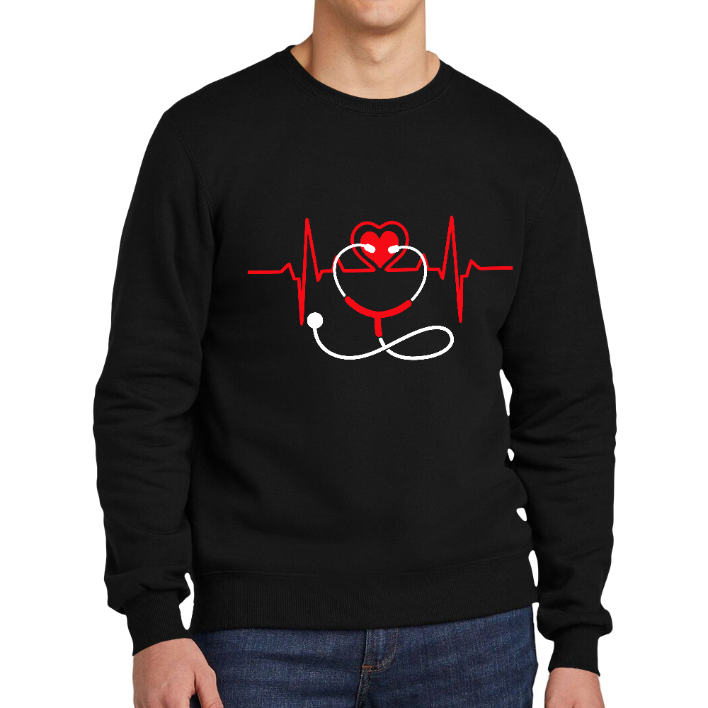 Funny Heart Beats Cotton Pullover Sweatshirt