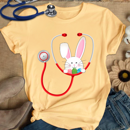 Easter Bunny Stethoscope Cotton Nurse T-shirt