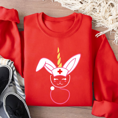 Funny Bunny Nurse Easter Cotton Pullover Sweatshirt