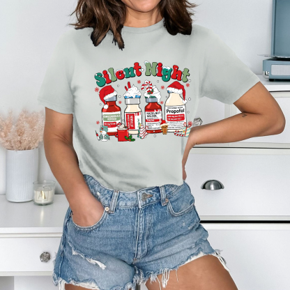 Santa's Helpers Silent Night Cotton Nurse T-shirt