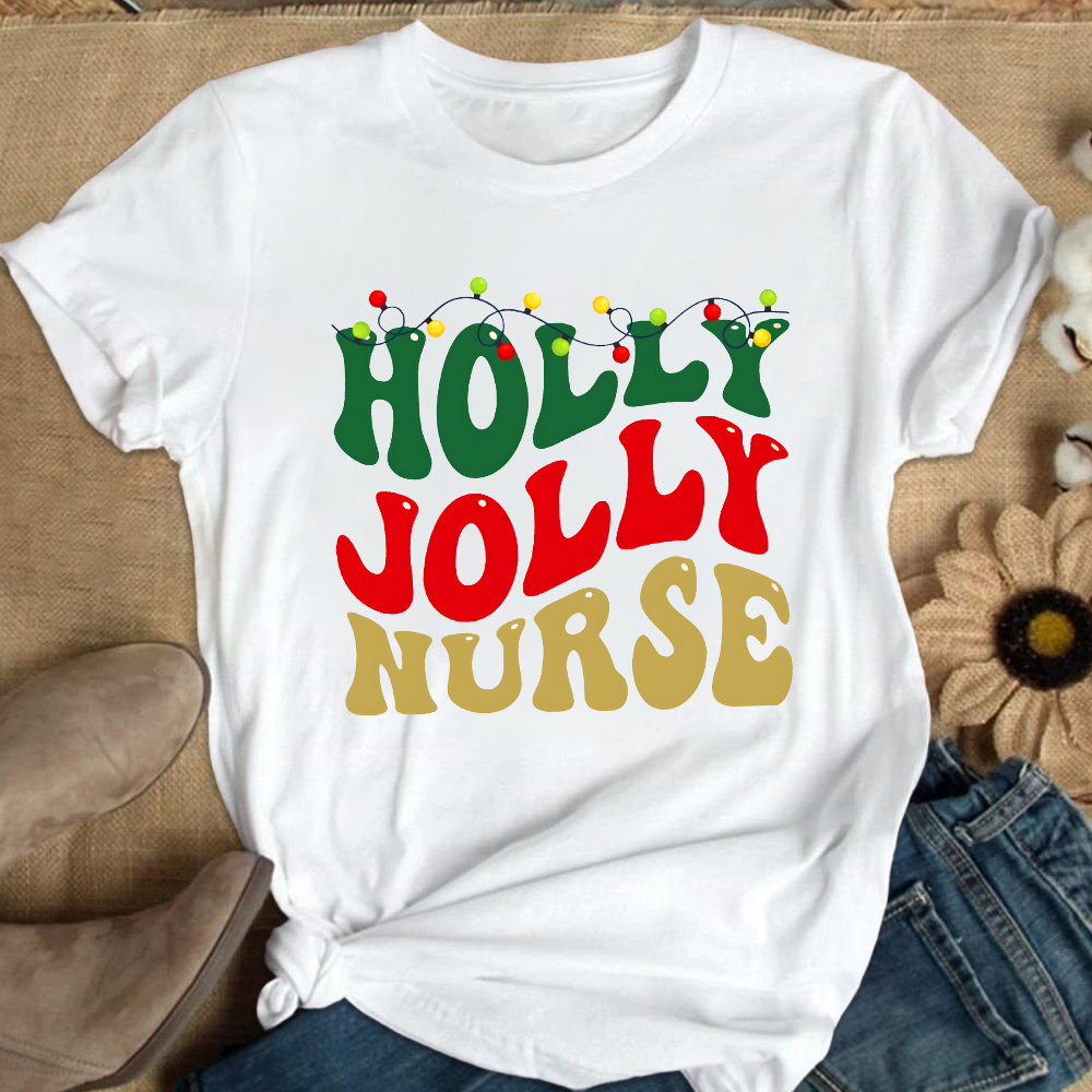 Holly Jolly Nurse Christmas Cotton Nurse T-shirt