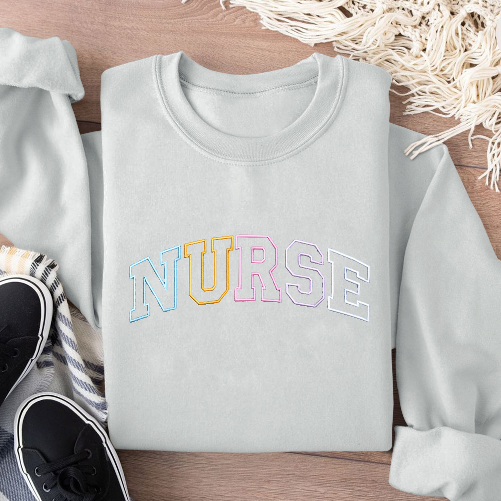 Personalized Embroidered Nurse Text Print Embroidered Crew Neck Sweatshirt