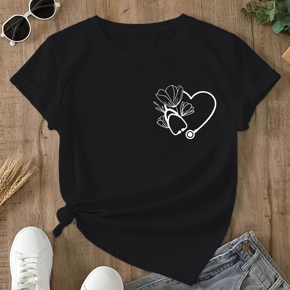 Heart Stethoscope Inspire Love Heal Double-Sided Cotton Printed T-Shirt