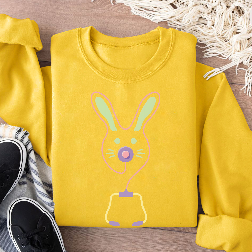 Easter Bunny Medical Tools For Nurse Or Doctor Cotton Pullover Sweatshirt