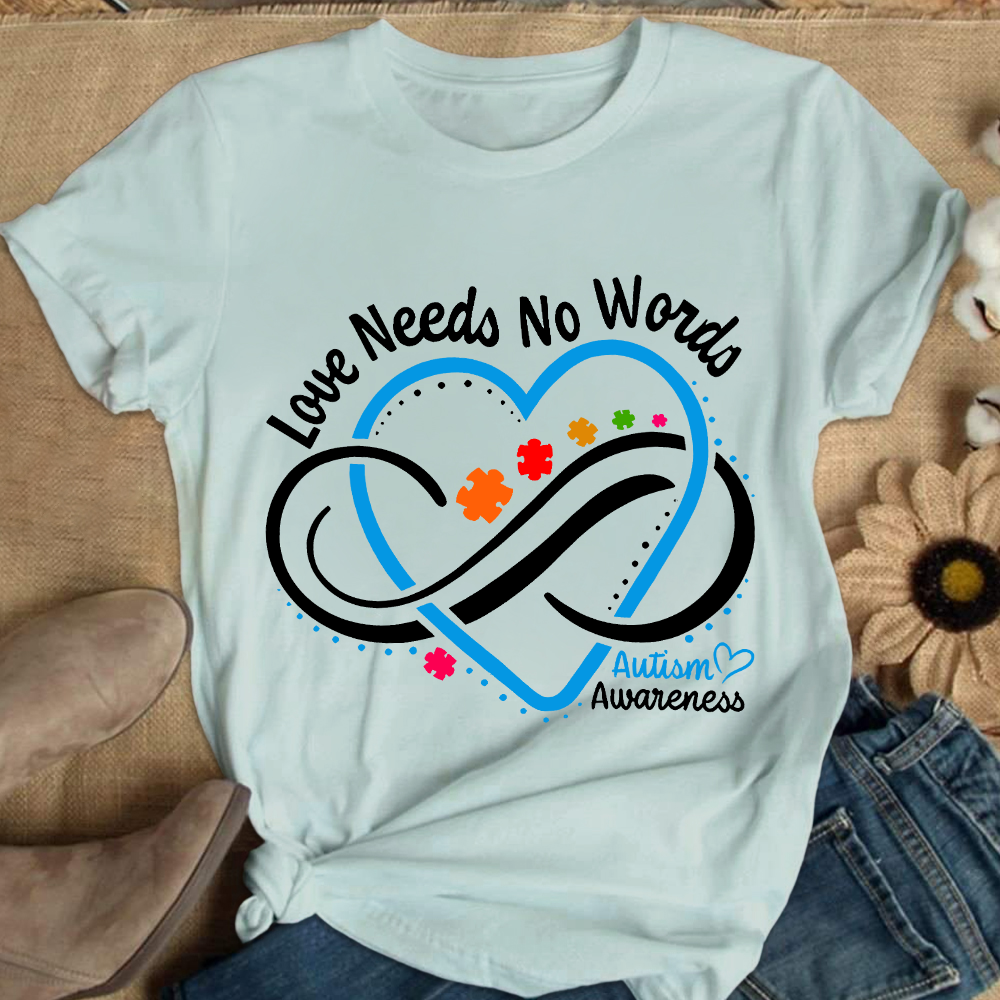 Love Needs No Words Autism Awareness Blue Heart Cotton Nurse T-shirt