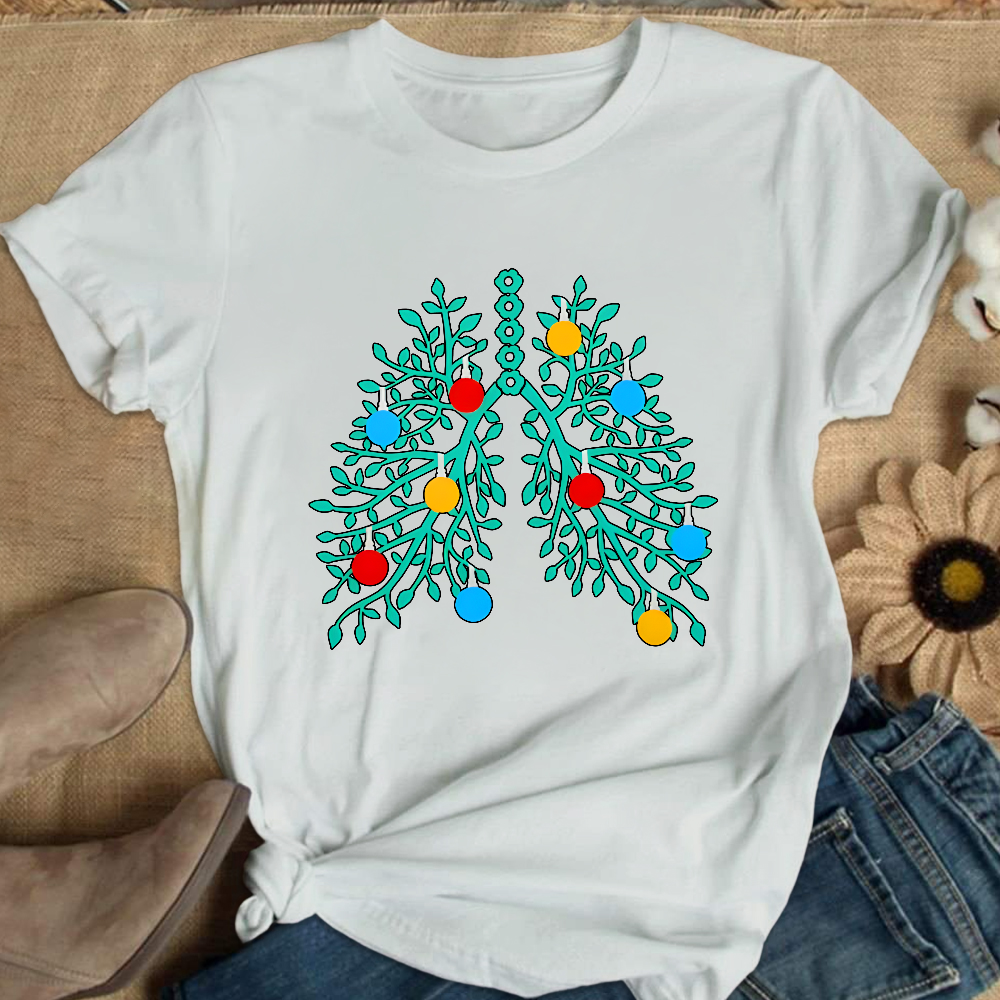 Lungs With Christmas Lights Respiratory Therapist Xmas Cotton Nurse T-shirt